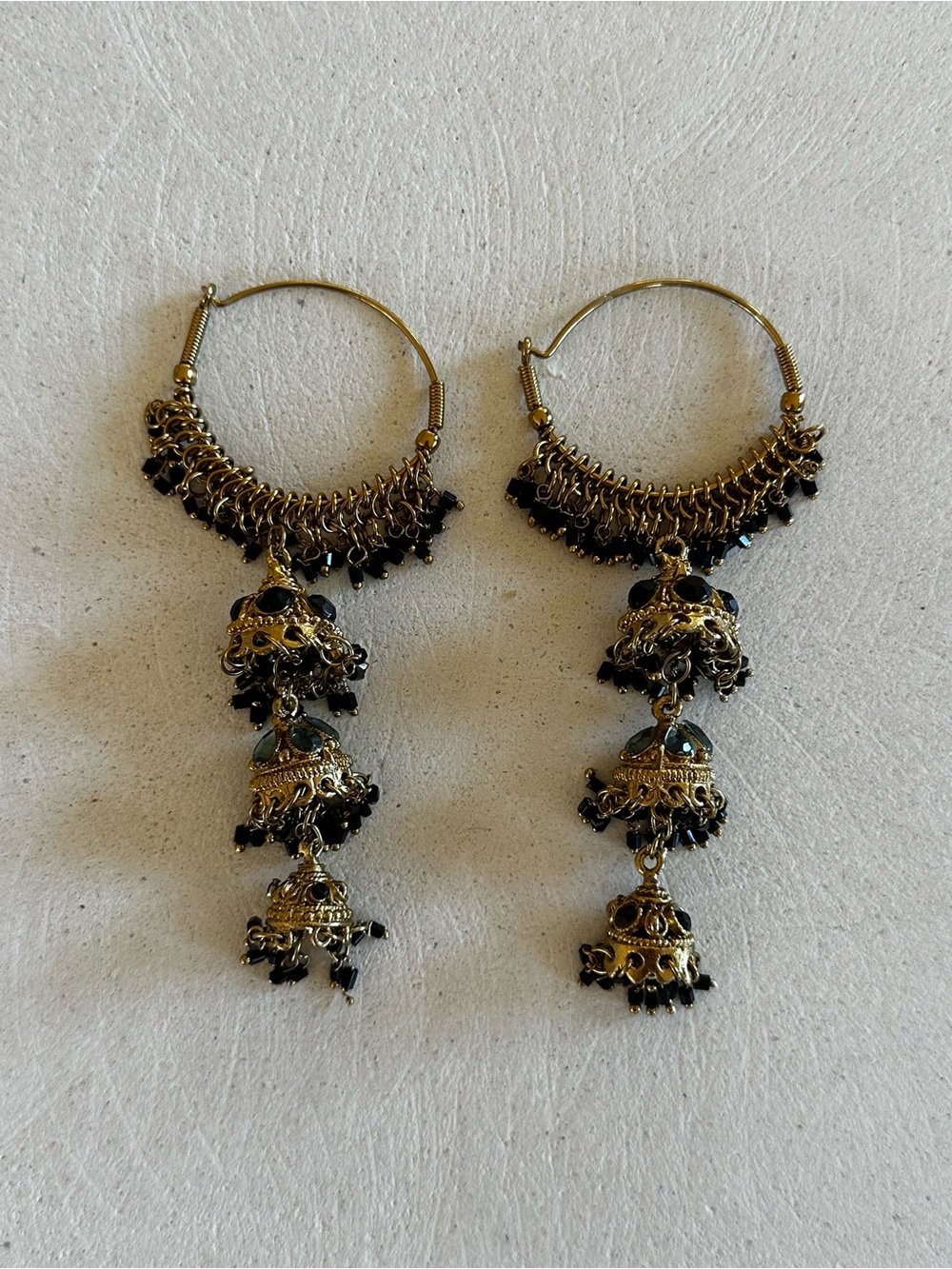 Gold-Tone Black Bead Chandelier Hoop Earrings - Women Jewelry
